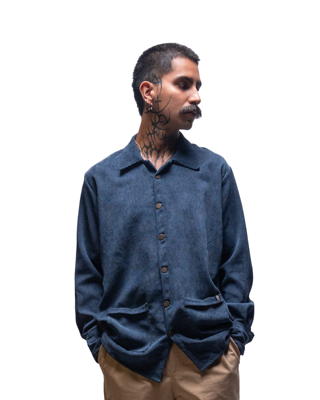 Camisa ML pana unisex azul. Signature