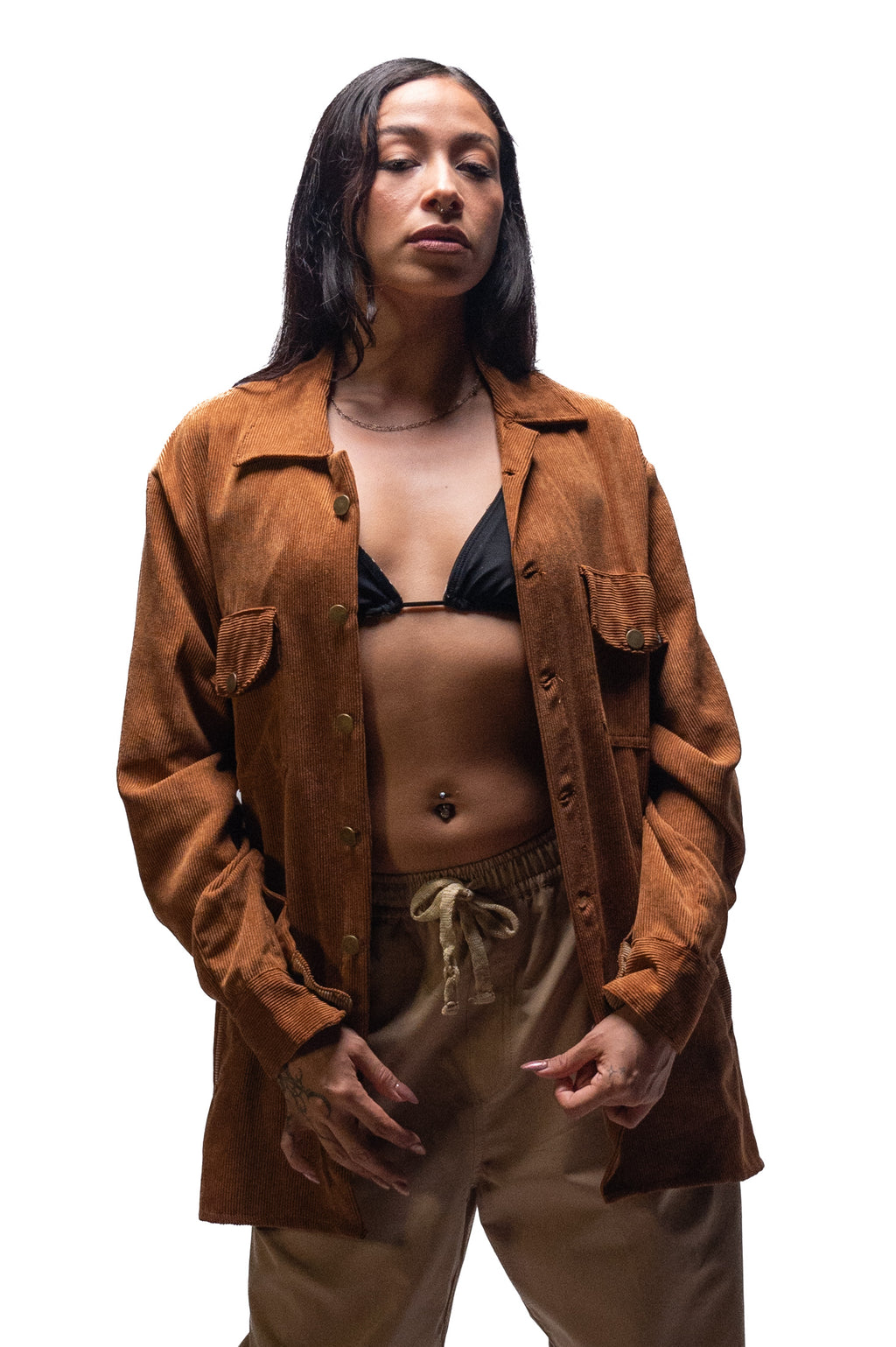 Camisa ML pana unisex beige. Signature