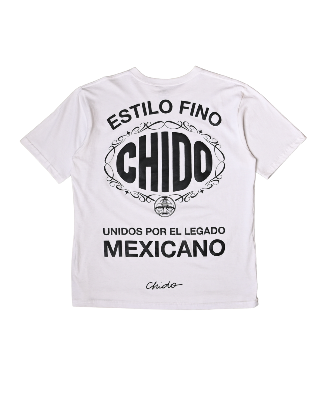 Playera blanca Estilo Fino CHIDO Unidos por el Legado Mexicano streetwear mexicano